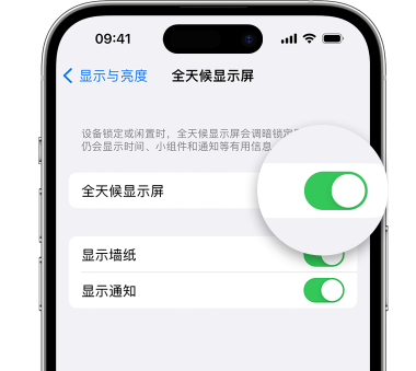 沂南苹果15预约维修分享iPhone15如何设置全天候显示屏幕可见 
